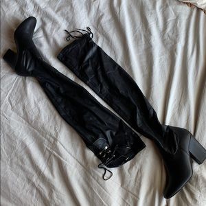 Black, leather, over the knee boots
